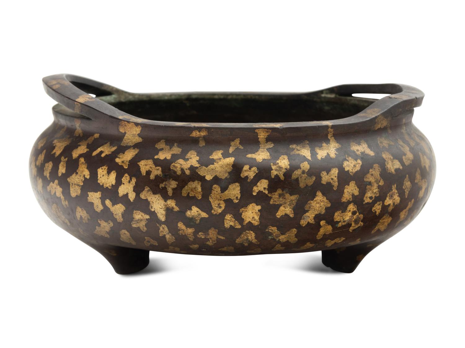A Gilt-Splashed Bronze Incense Burner