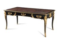 A Louis XV Style Gilt Bronze Mounted Ebonized Bureau Plat