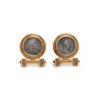 ELIZABETH LOCKE, YELLOW GOLD, ANCIENT COIN AND SAPPHIRE EARCLIPS