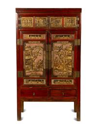 A Chinese Hardwood and Parcel Gilt Cabinet — 19TH CENTURY
