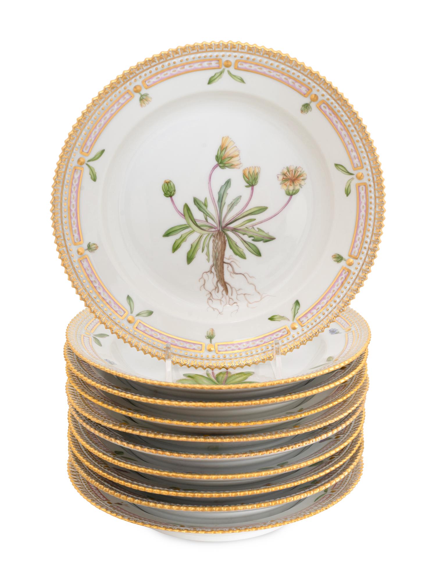 A Set of Ten Royal Copenhagen Flora Danica Salad Plates