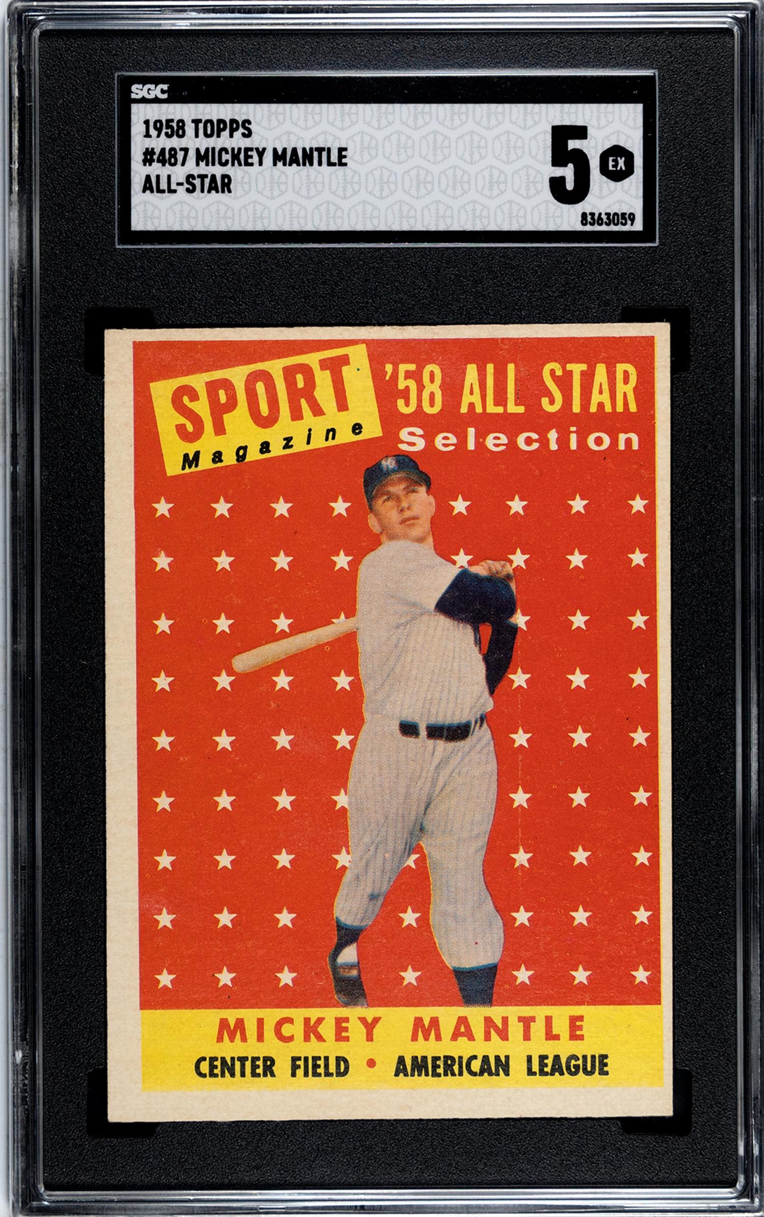 A 1958 Topps Mickey Mantle All Star Baseball Card No. 487 (SGC 5 EX)