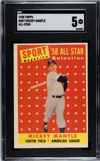 A 1958 Topps Mickey Mantle All Star Baseball Card No. 487 (SGC 5 EX)