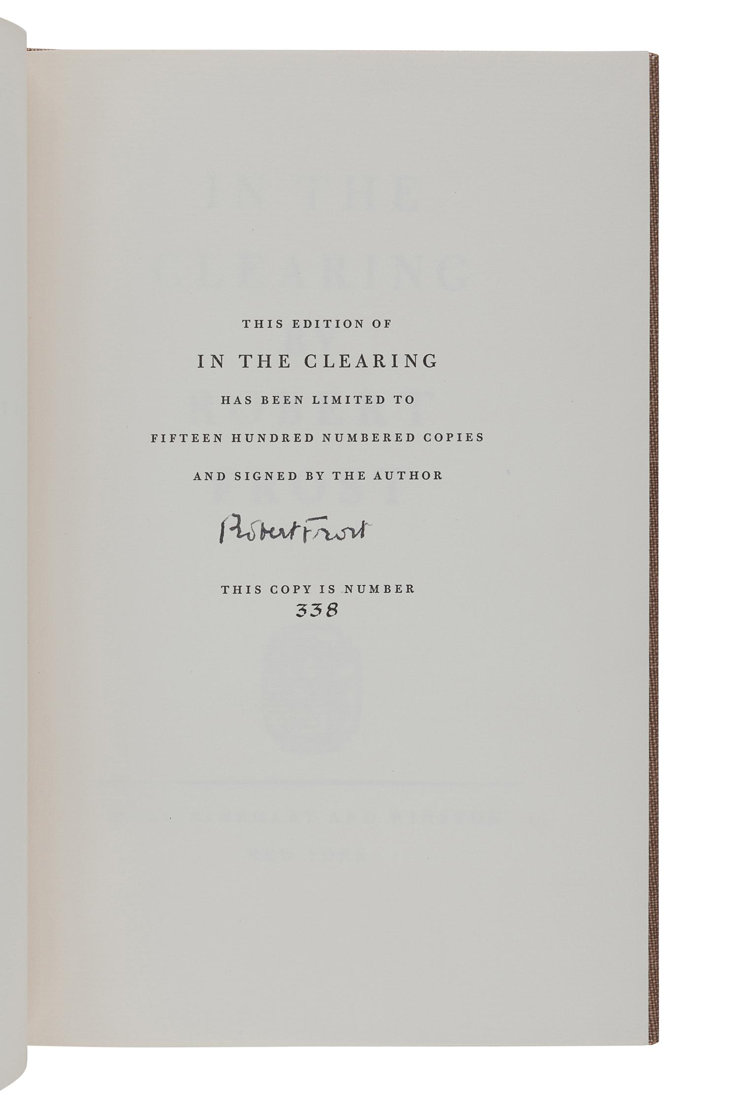 FROST, Robert (1874-1963). A group of 7 signed limited editions, comprising: