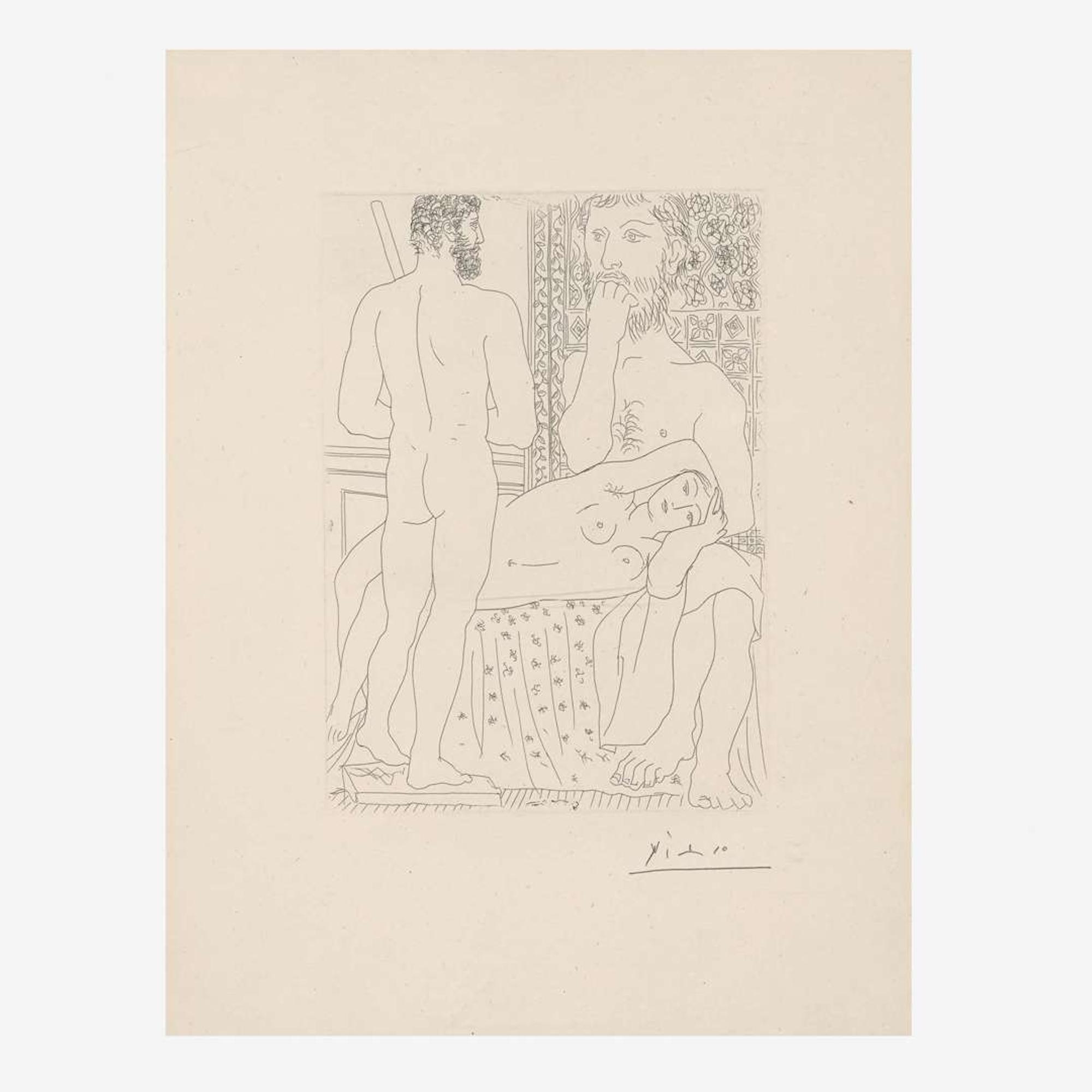 Pablo Picasso (Spanish, 1881-1973) Sculpteur, Modèle Couché et Sculpture, Plate 37 from La Suite Vollard