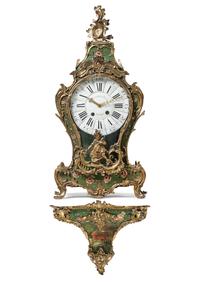 A Louis XV Gilt Bronze Mounted Painted Clock and Bracket