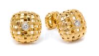 A Pair of 18 Karat Yellow Gold, Platinum and Diamond Cufflinks, Tiffany & Co., 11.80 dwts.