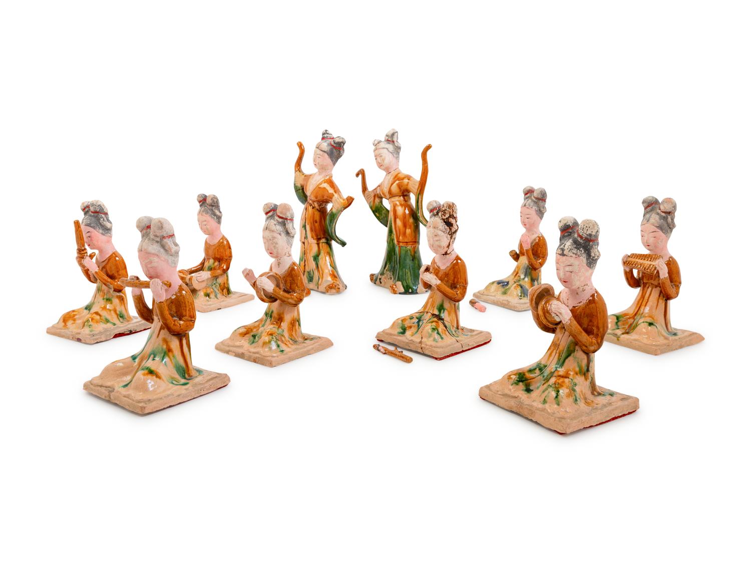 [APPROVED FOR DONATION] 10 Chinese Sancai Glazed Pottery Figures of Female Musicians and Dancers