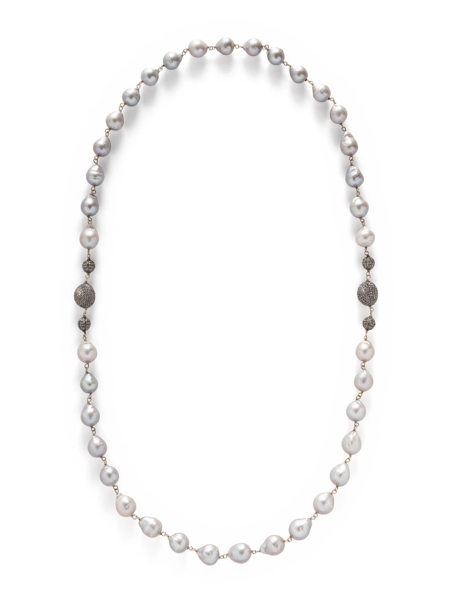 GRAY BAROQUE CULTURED PEARL AND DIAMOND NECKLACE