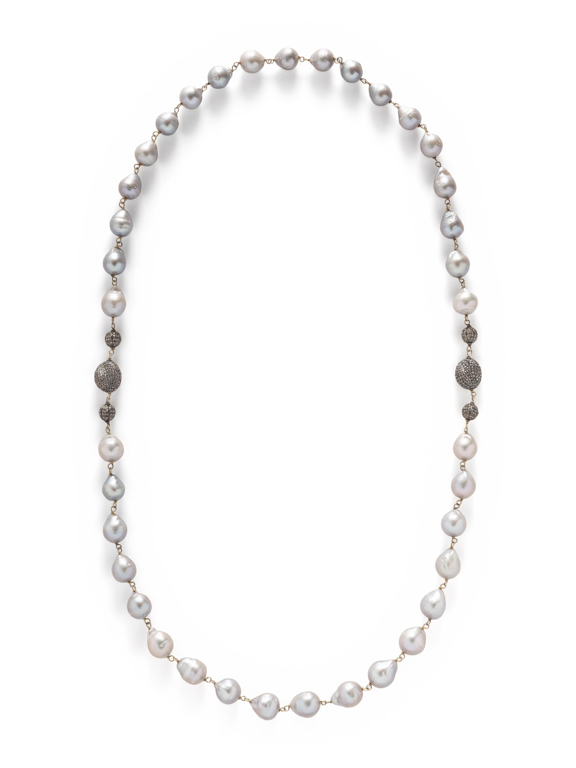 GRAY BAROQUE CULTURED PEARL AND DIAMOND NECKLACE