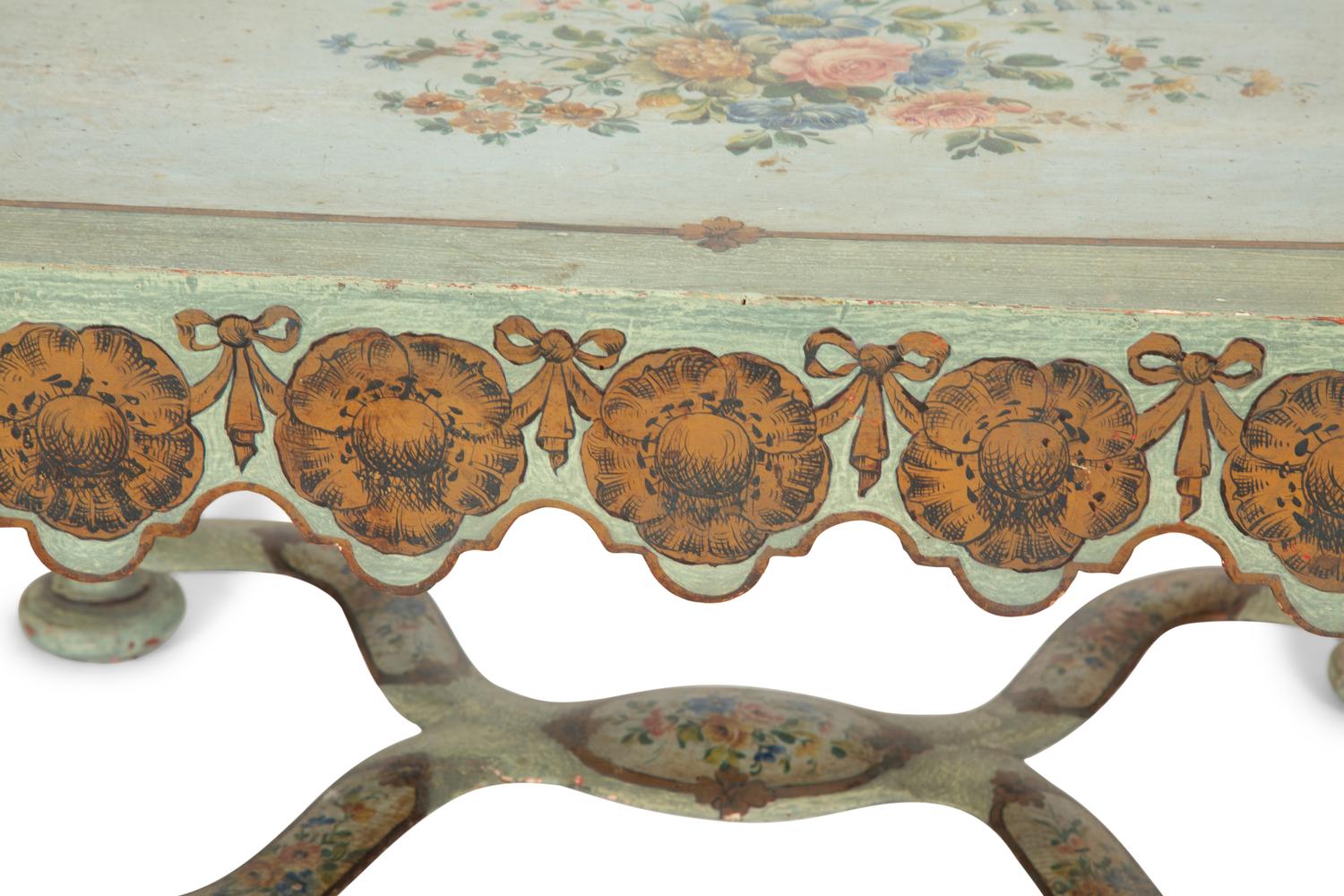 An Italian Painted and Parcel Gilt Low Table