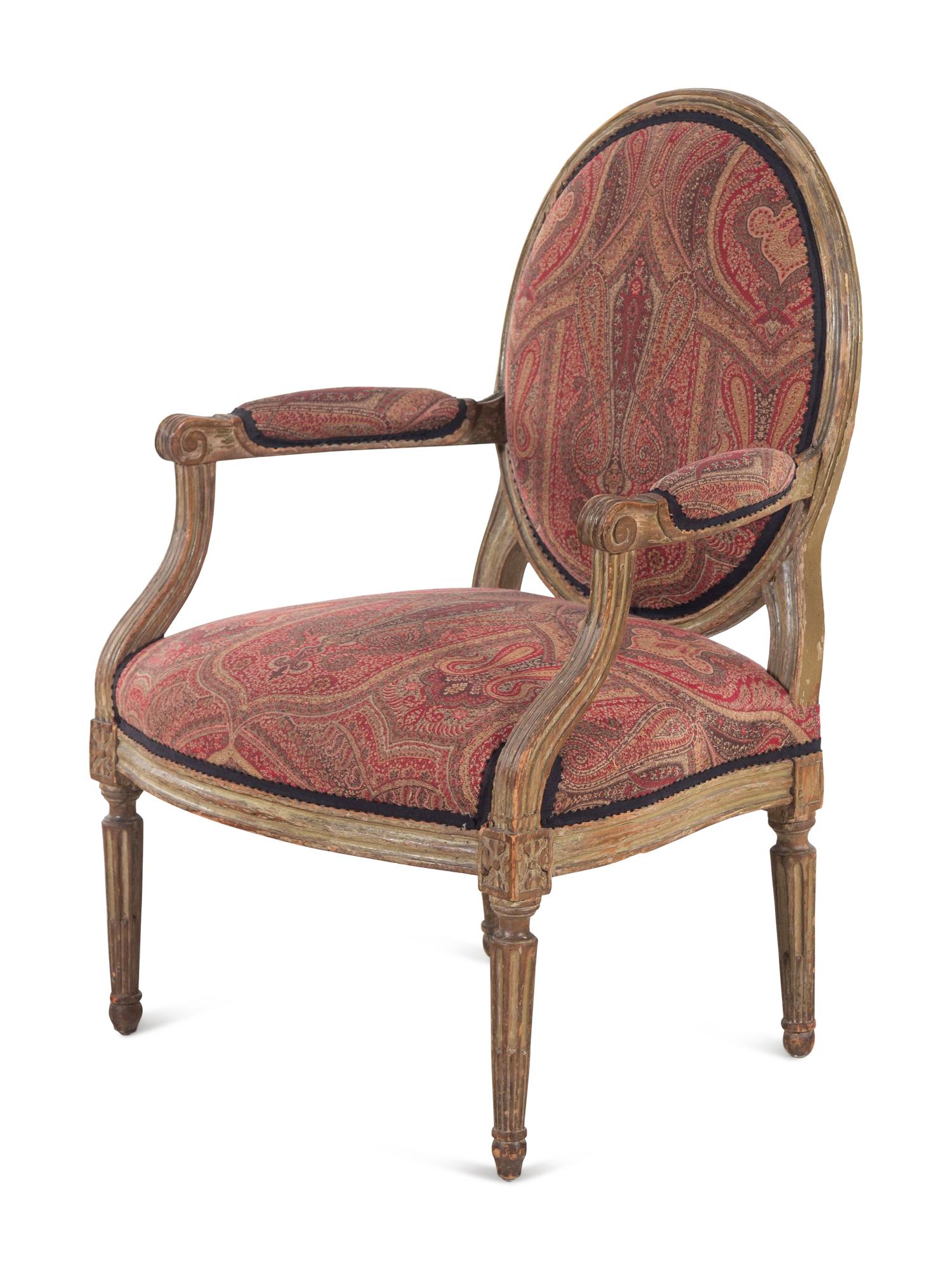 A Louis XVI Painted Fauteuil with English Upholstery