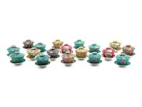 Eighteen Chinese Famille Rose Porcelain Covered Tea Bowls