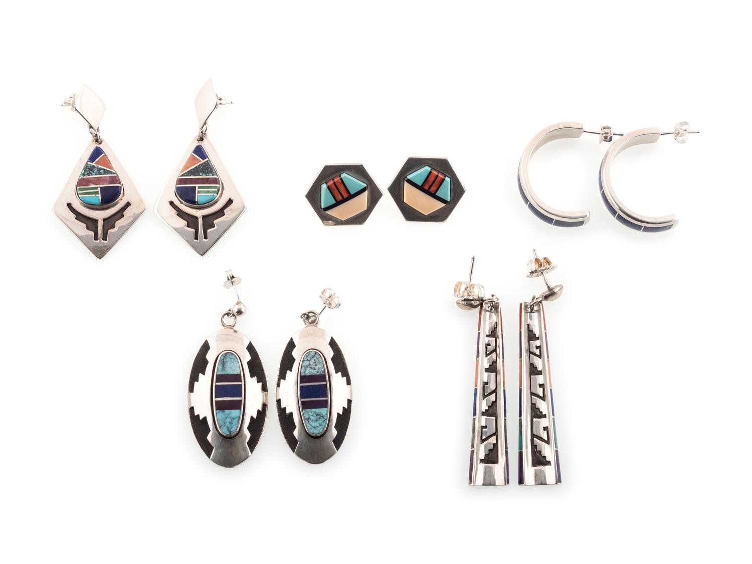 Navajo Silver and Mosaic Inlay Post Earrings