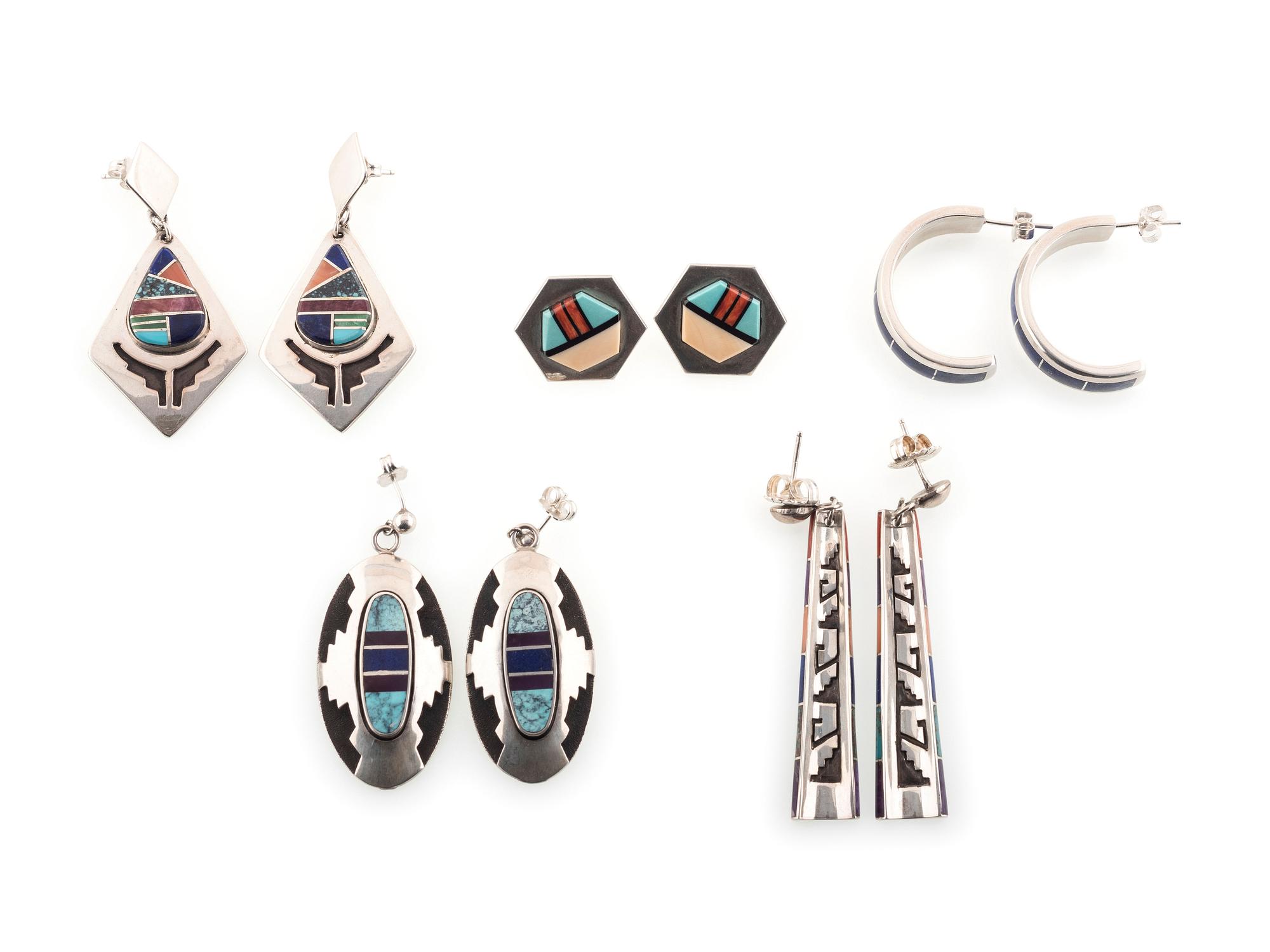 Navajo Silver and Mosaic Inlay Post Earrings