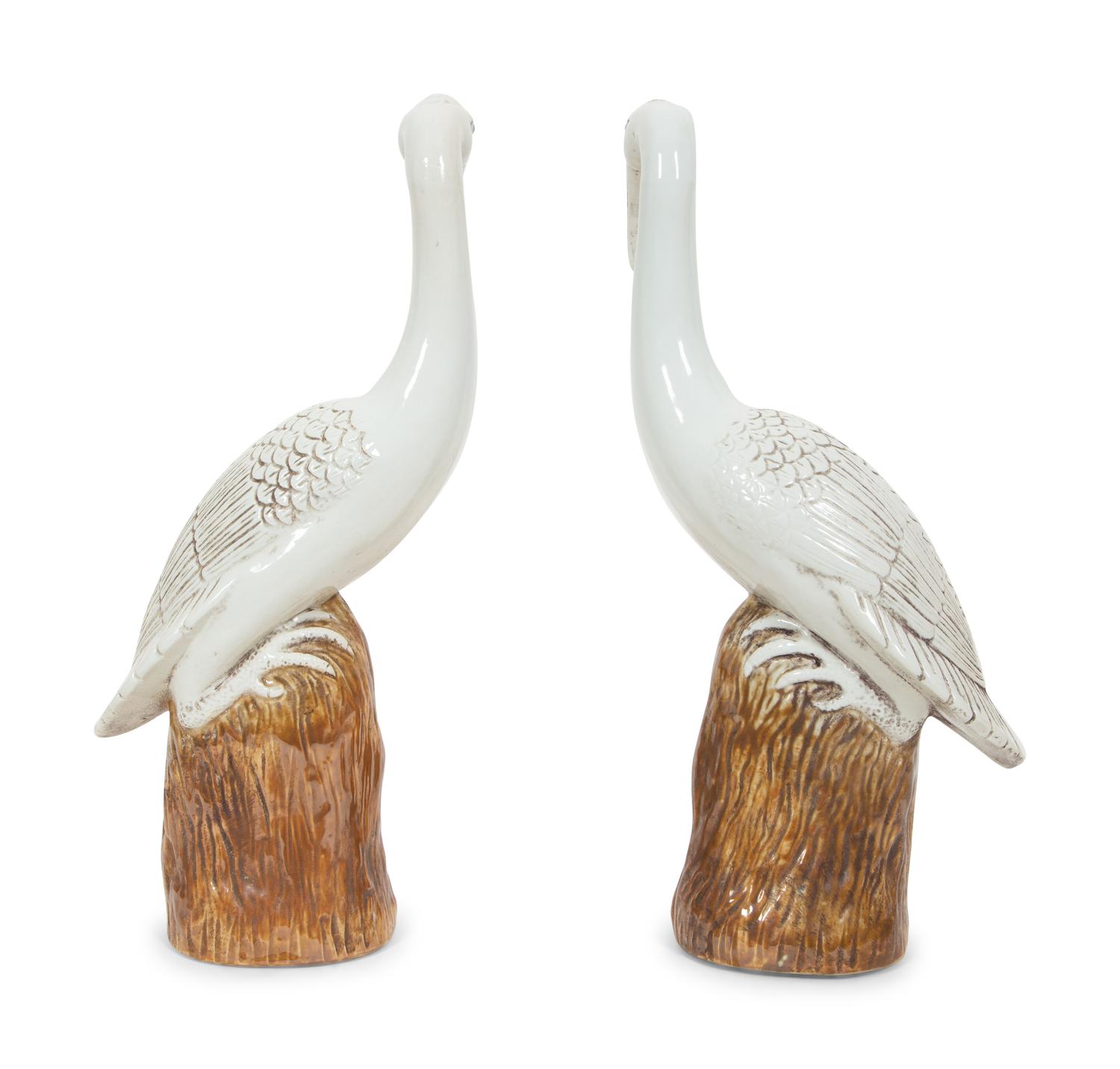 A Pair of Chinese Glazed Ceramic Cranes