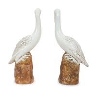 A Pair of Chinese Glazed Ceramic Cranes