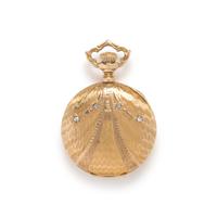 14K YELLOW GOLD AND DIAMOND HUNTER CASE POCKET WATCH AND CHAIN