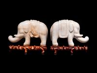 A Pair of Chinese Carved Hardstone Figures of Elephants
