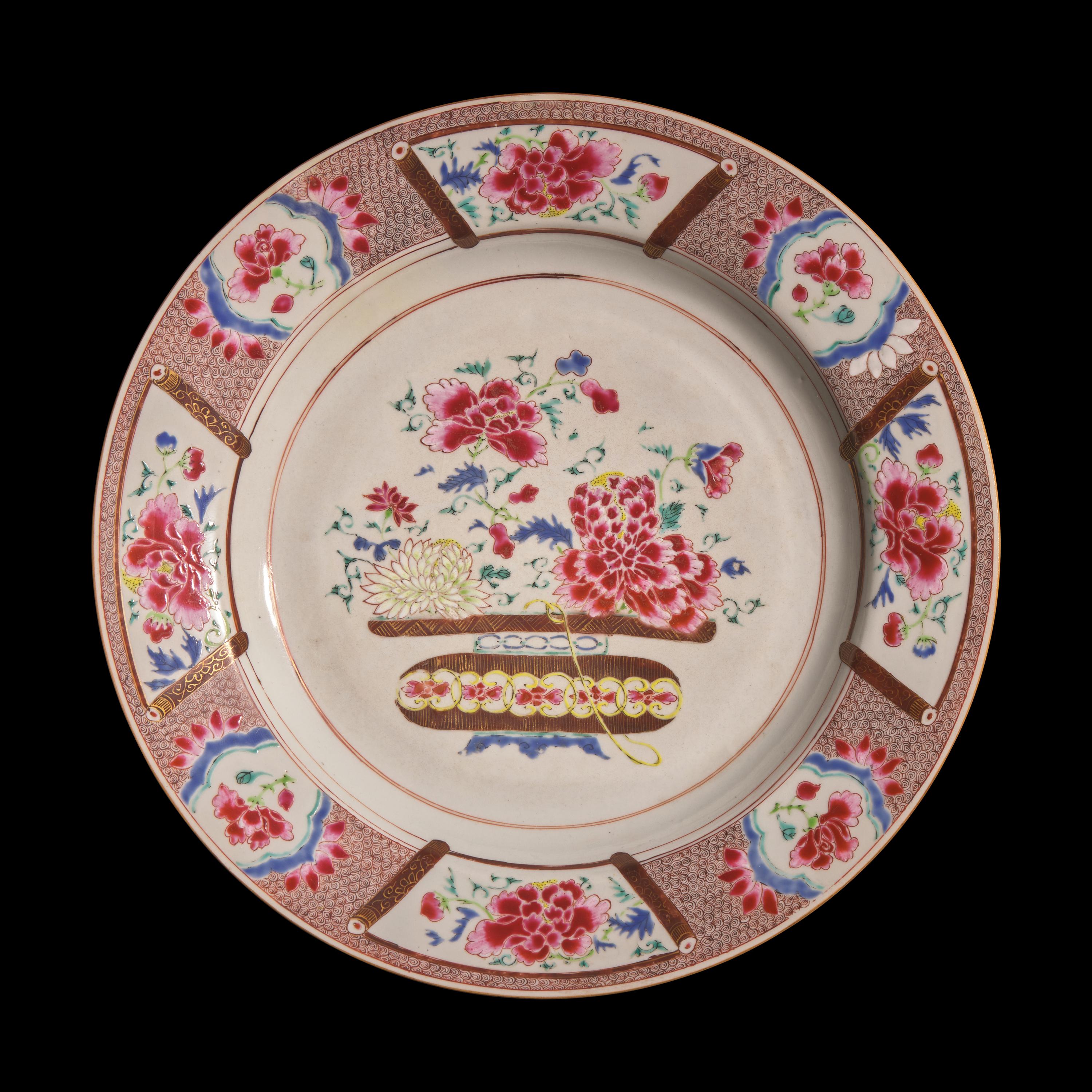 A Chinese Famille Rose Decorated "Flower Basket" Charger, 18th Century — 清中期 粉彩花籃紋賞盤