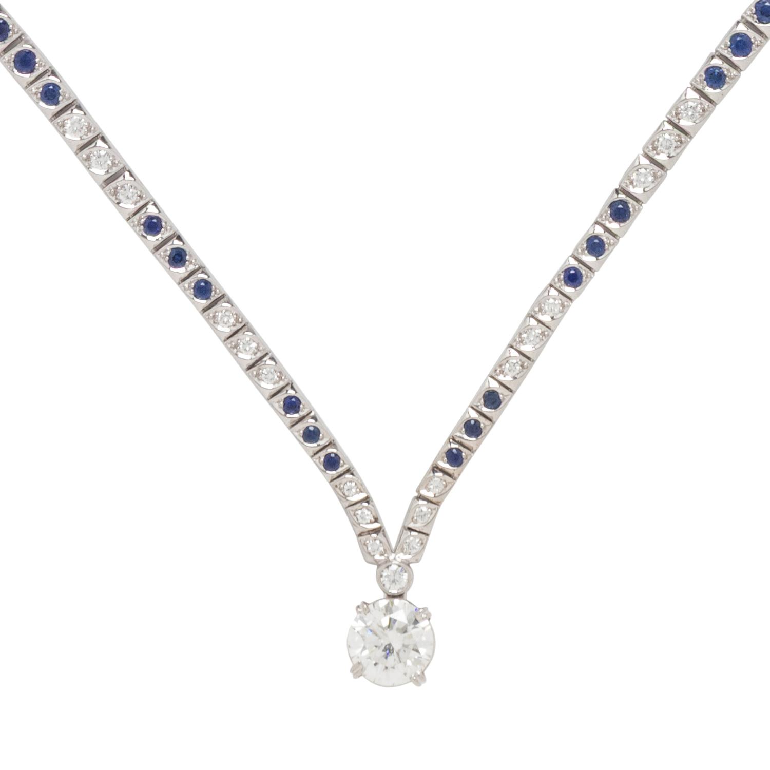DIAMOND, SAPPHIRE AND PLATINUM NECKLACE