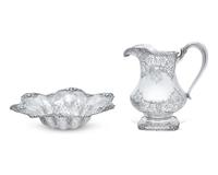An American Silver Water Pitcher and Reticulated Bowl