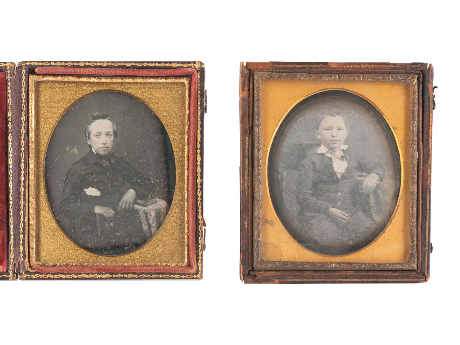 [EARLY PHOTOGRAPHY]. 14 sixth plate daguerreotypes of rather serious male children.