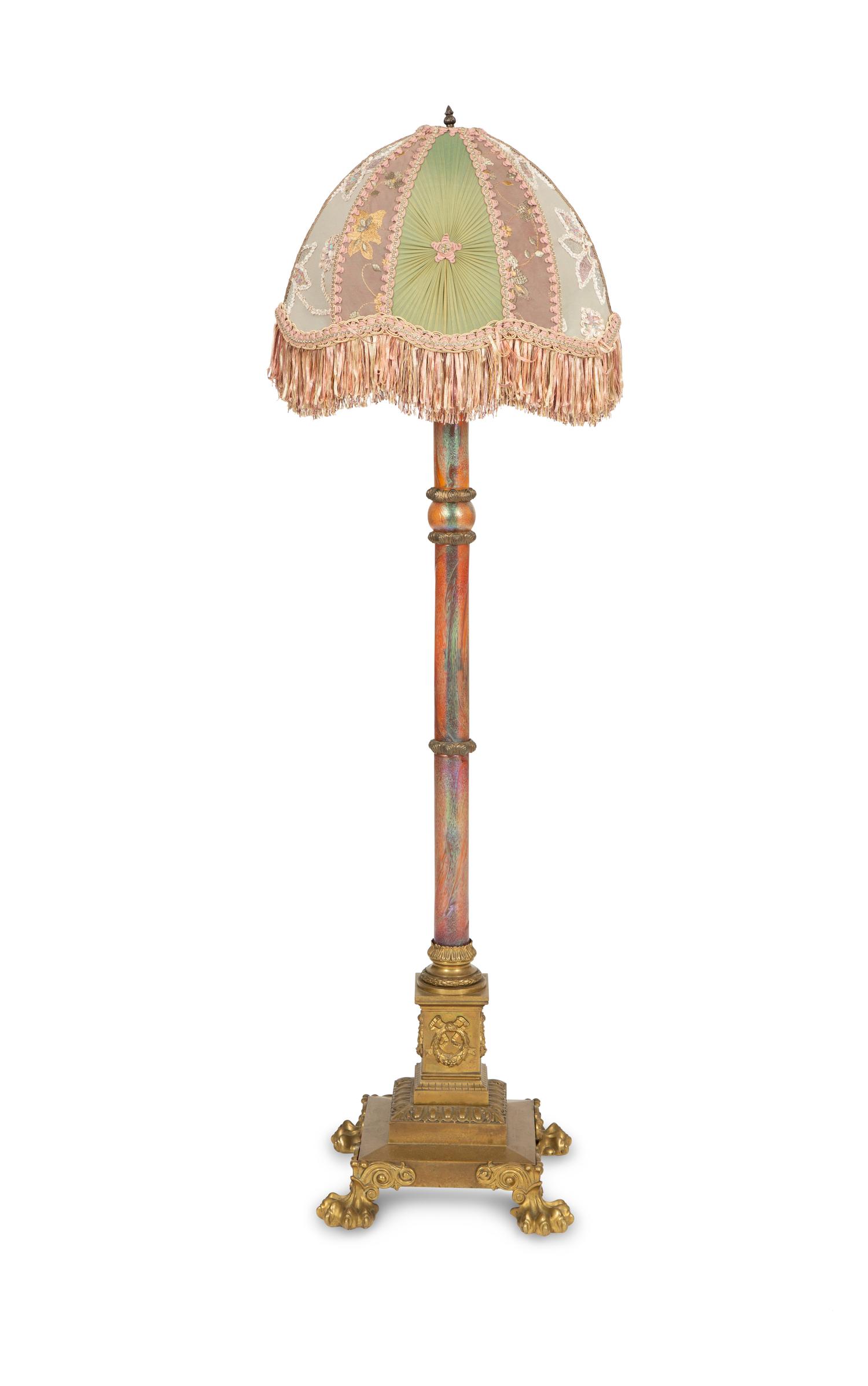 A Gilt Metal and Iridescent Glass Floor Lamp