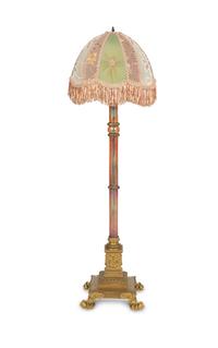 A Gilt Metal and Iridescent Glass Floor Lamp