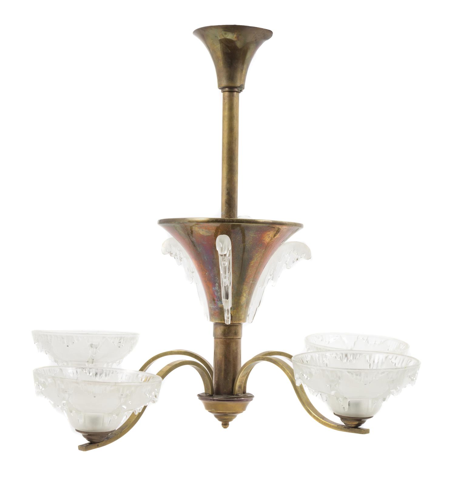 Art Deco, FRANCE, 1930s, an Art Deco four-light, with icicle decorated shades