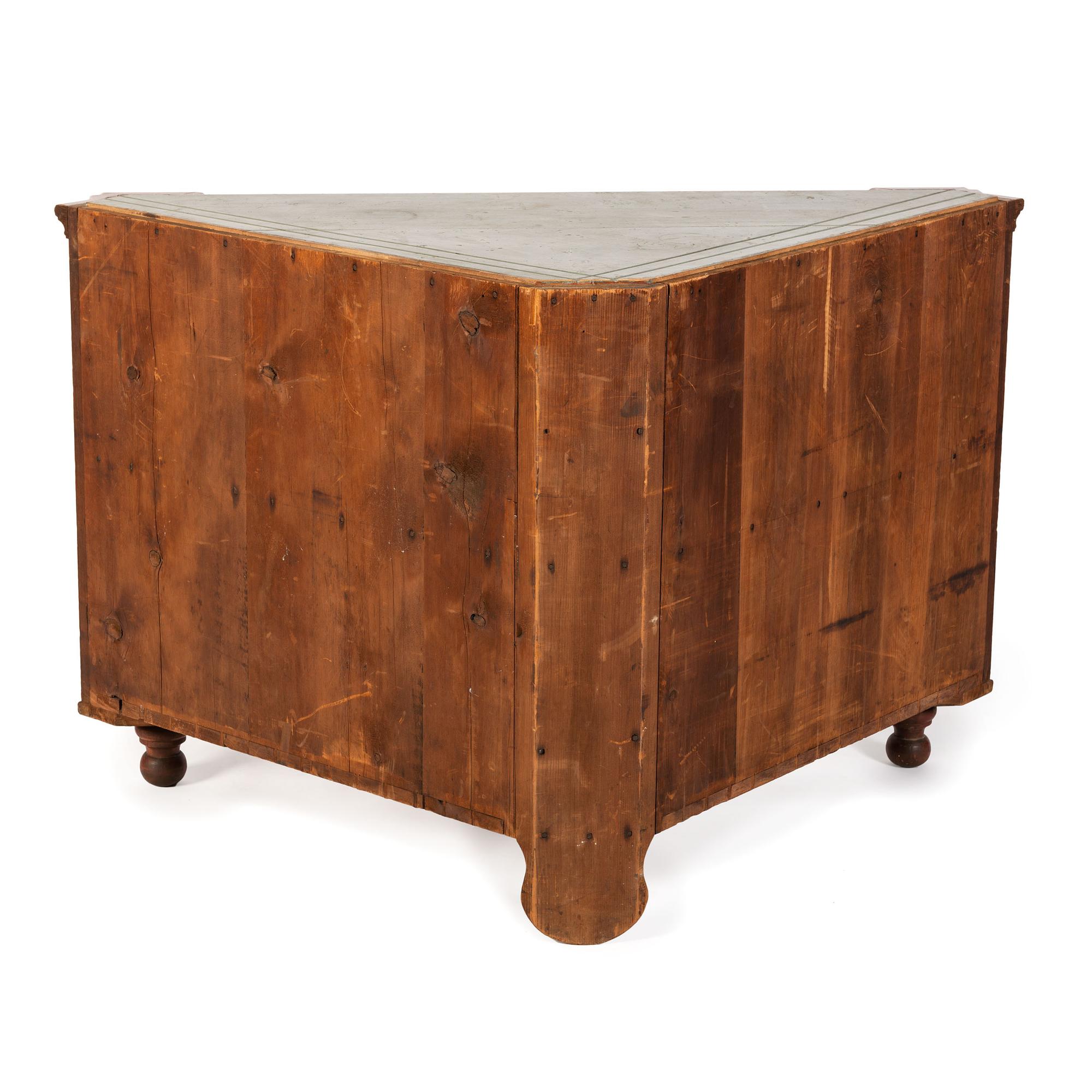 A Federal Red Painted Walnut Corner Cupboard