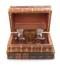 A French Faux Book Form Decanter Set Width 8 1/2 inches.