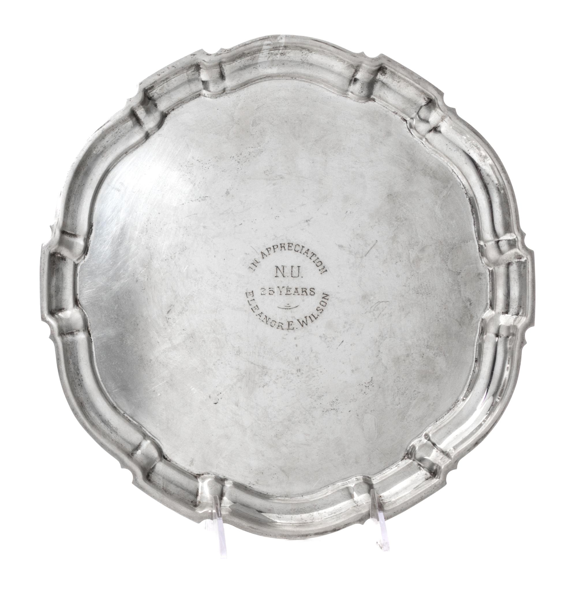 An American Silver Serving Plate, Poole Silver Co., Taunton, MA, Chippendale pattern.