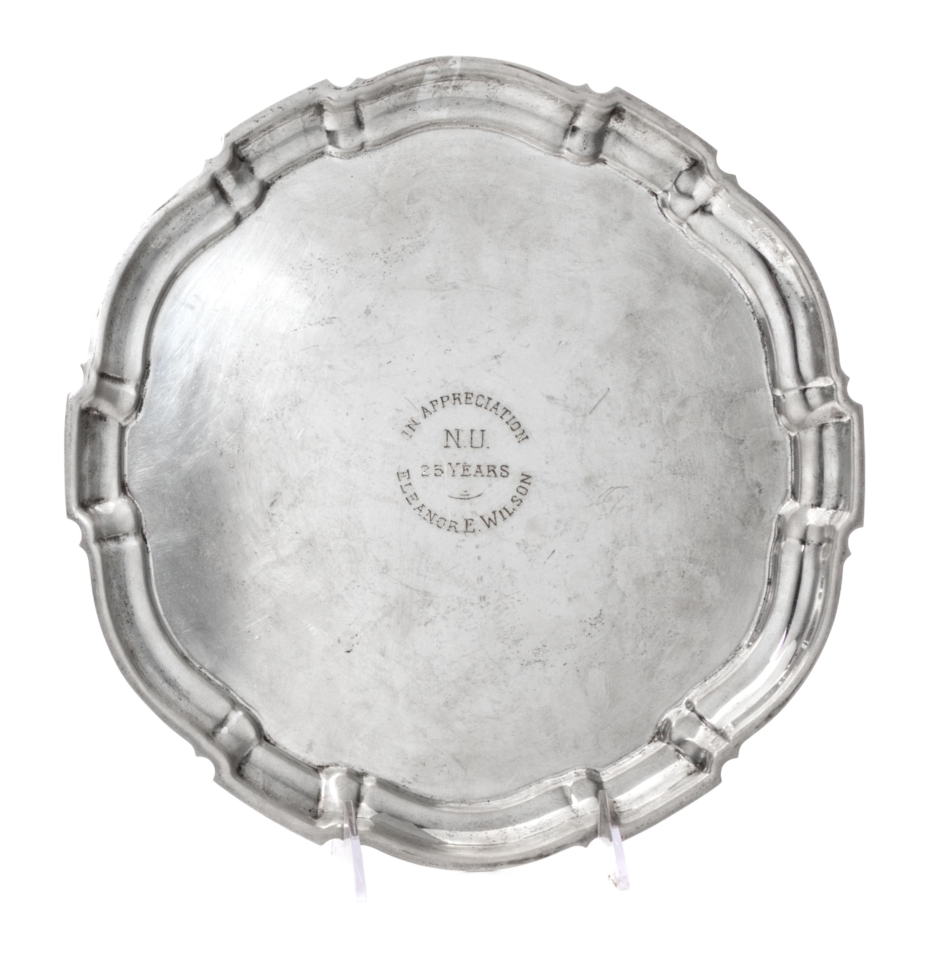 An American Silver Serving Plate, Poole Silver Co., Taunton, MA, Chippendale pattern.