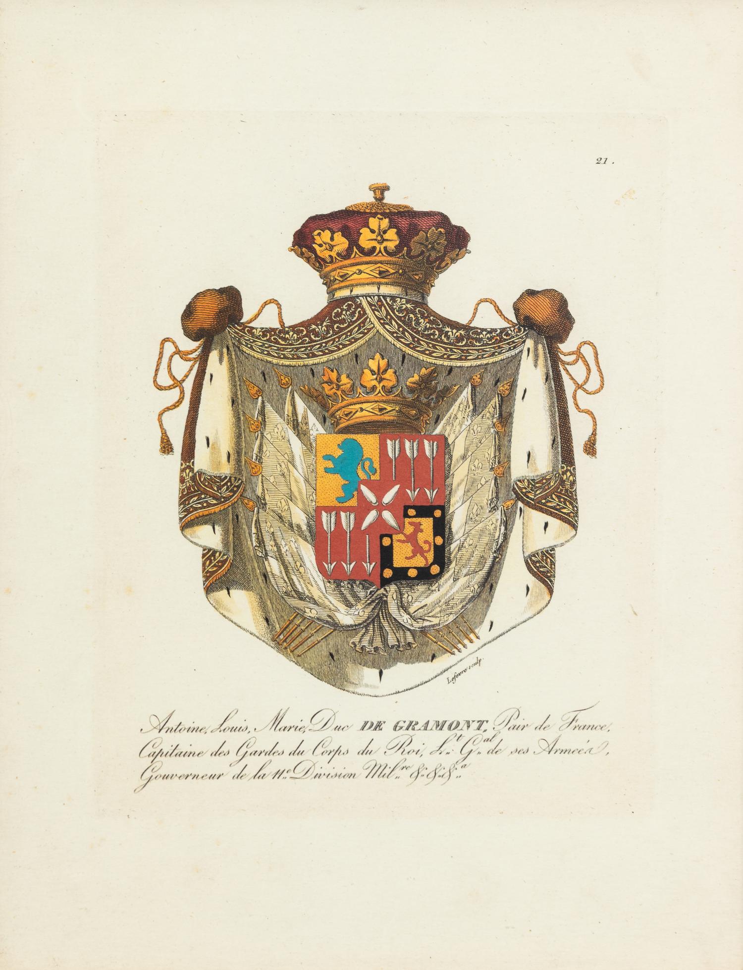 A Group of Four Decorative Prints Depicting the Armorial Shields of French Families