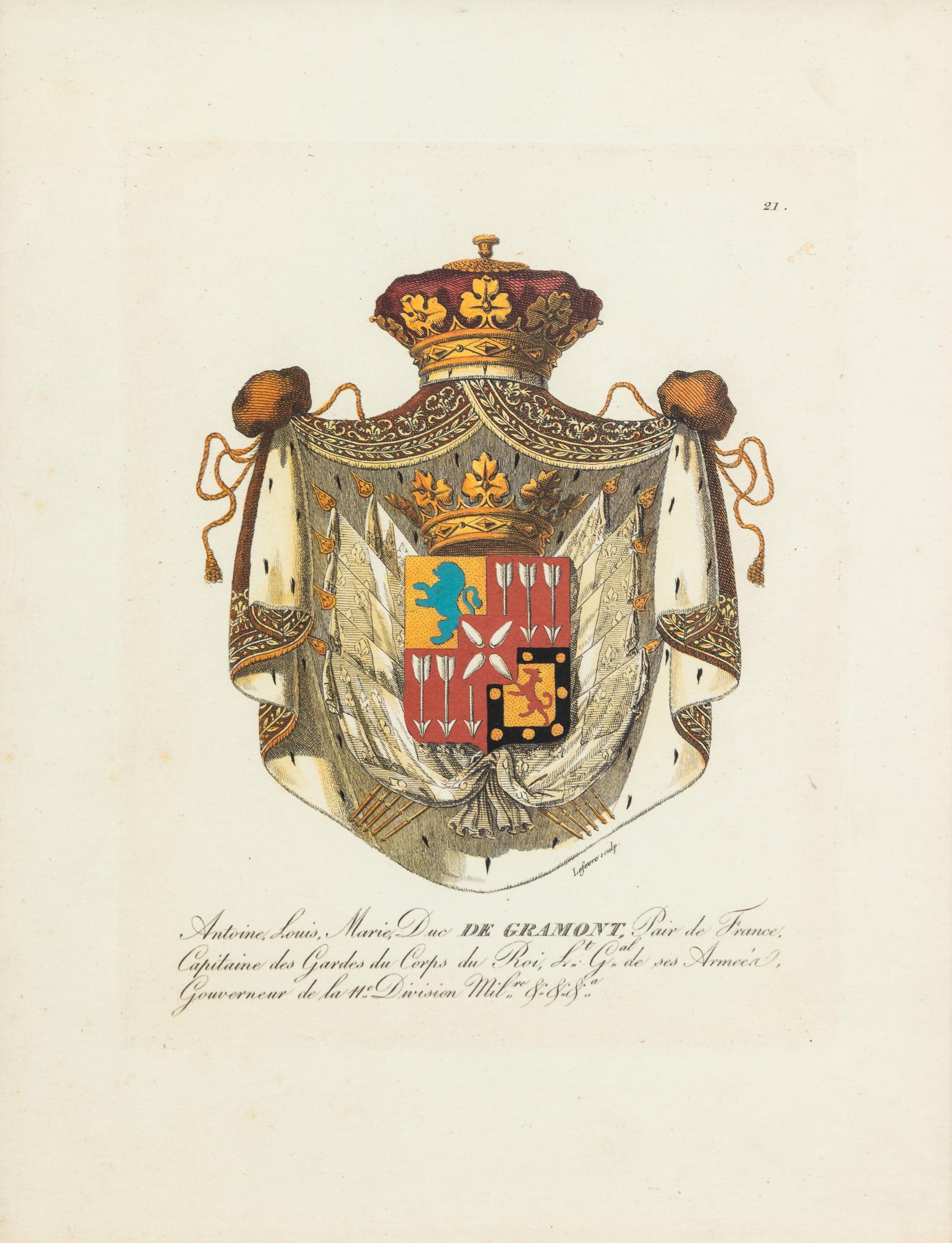 A Group of Four Decorative Prints Depicting the Armorial Shields of French Families