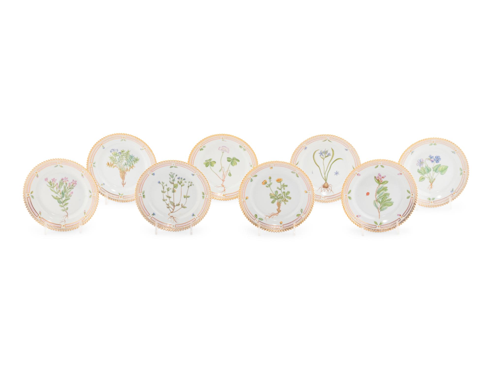 A Set of Eight Royal Copenhagen Flora Danica Porcelain Bread Plates