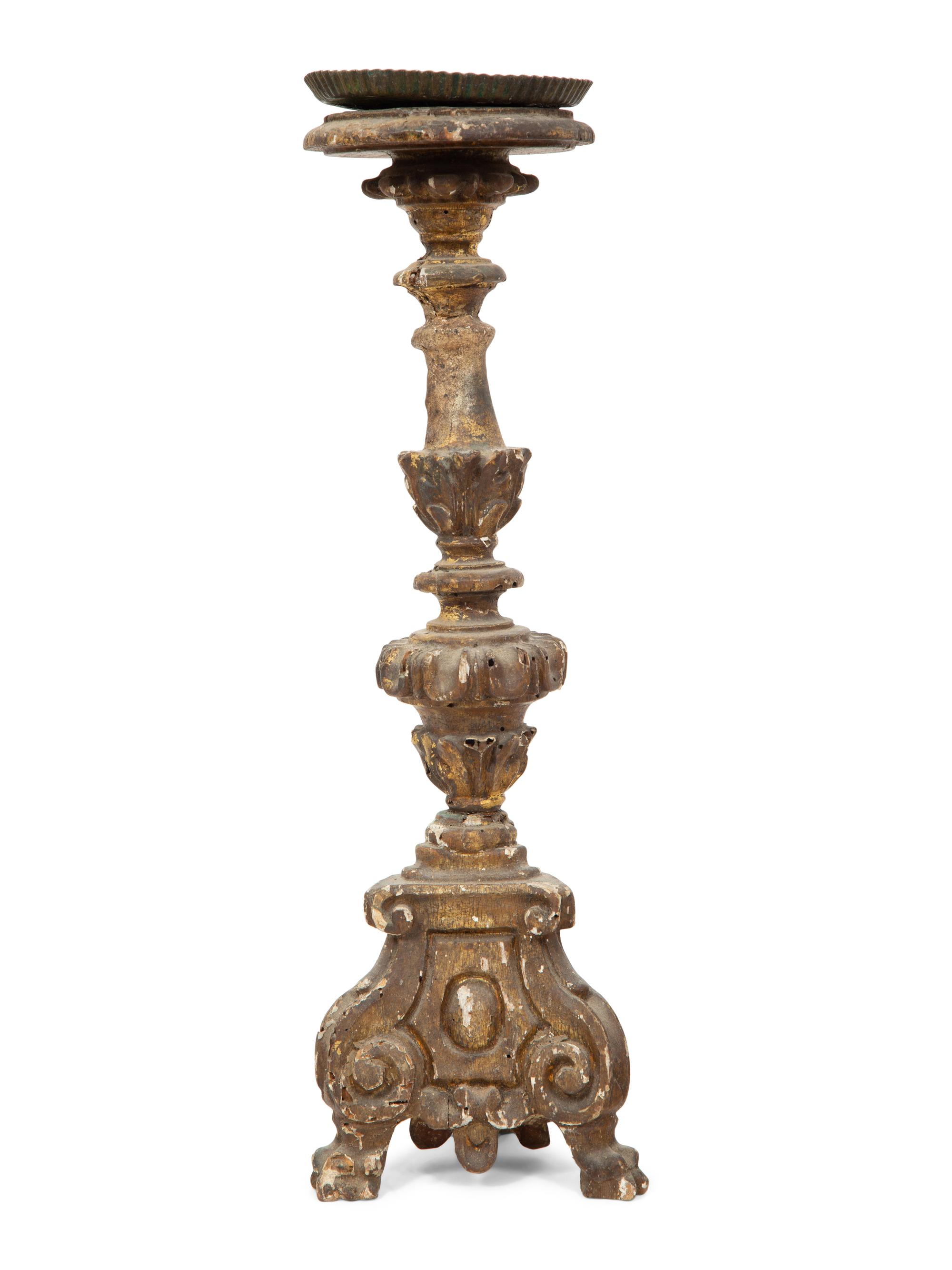 A Group of Five Italian Carved Giltwood Pricket Sticks