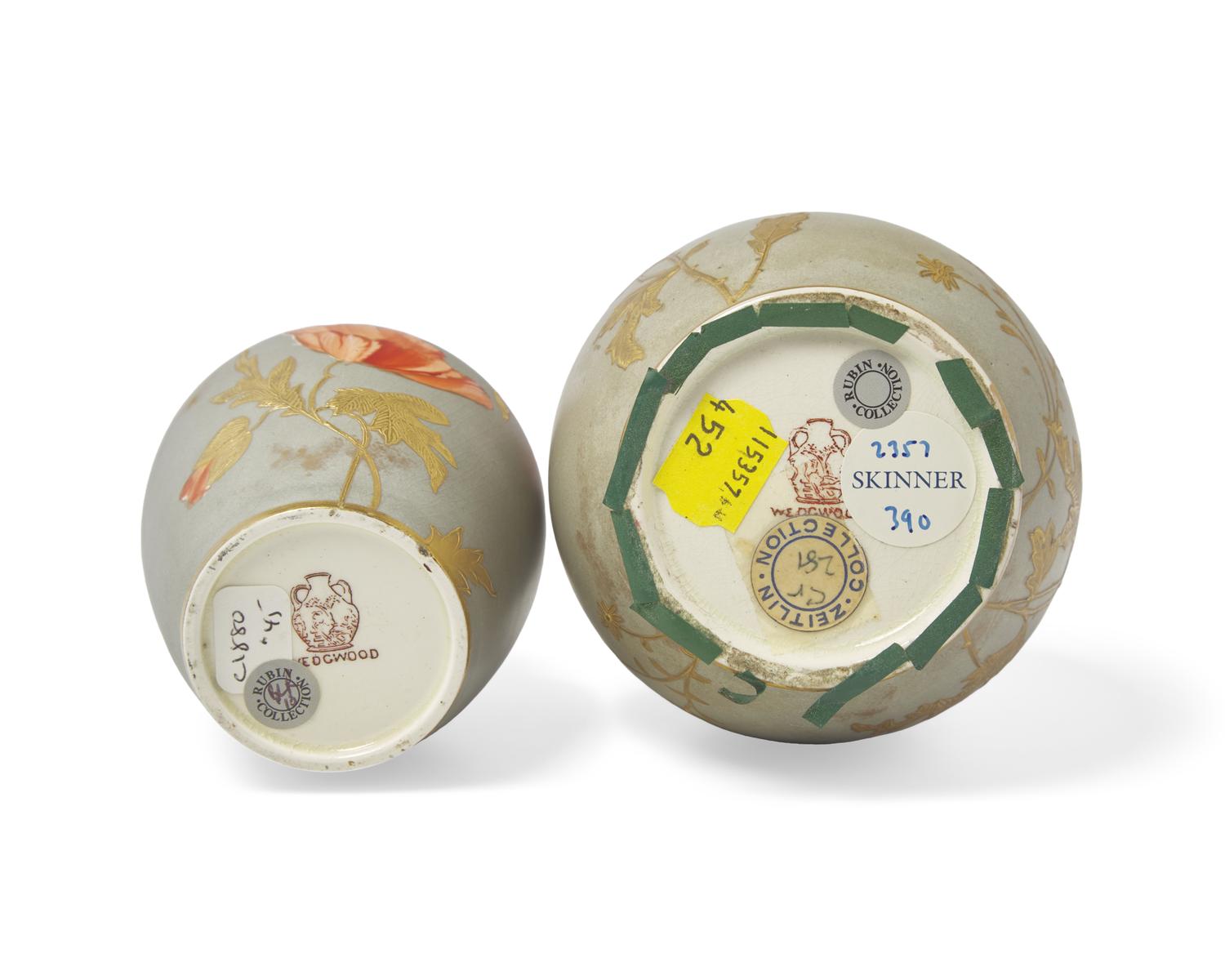 Two Wedgwood Glazed and Enamel Decorated Earthenware Vases
