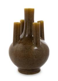 A Chinese Iron-Dust Glazed Porcelain Five-Neck Vase 18TH/19TH CENTURY Height 15 inches. — 18TH/19TH CENTURY