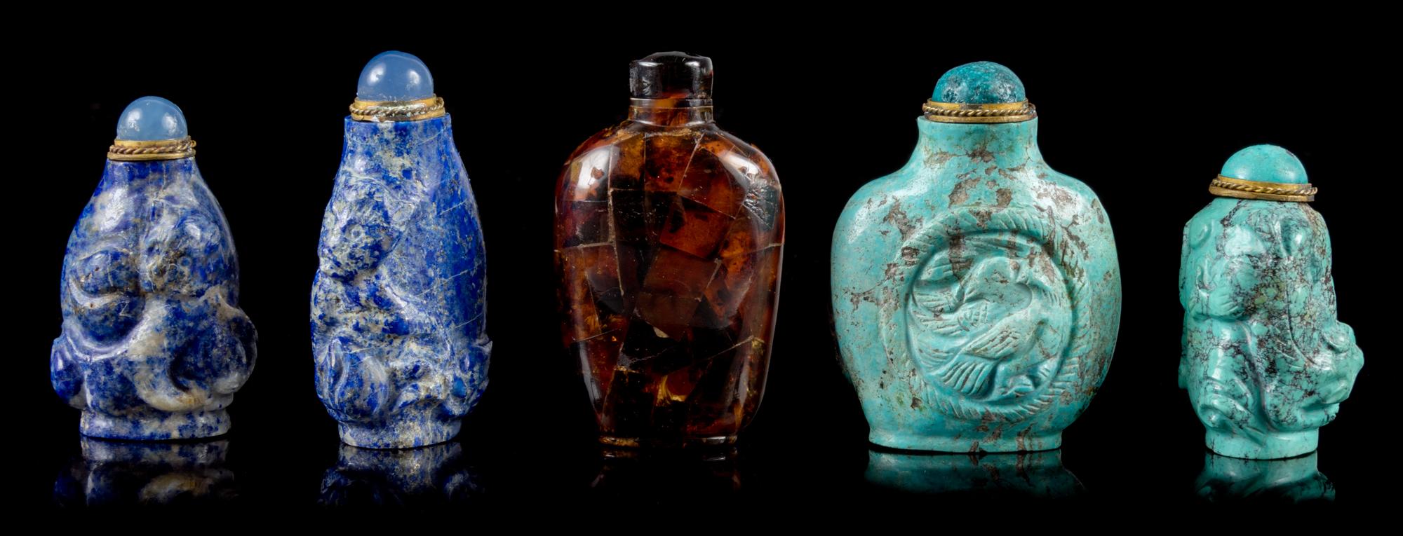 Five Snuff Bottles Height of tallest 2 1/2 inches.