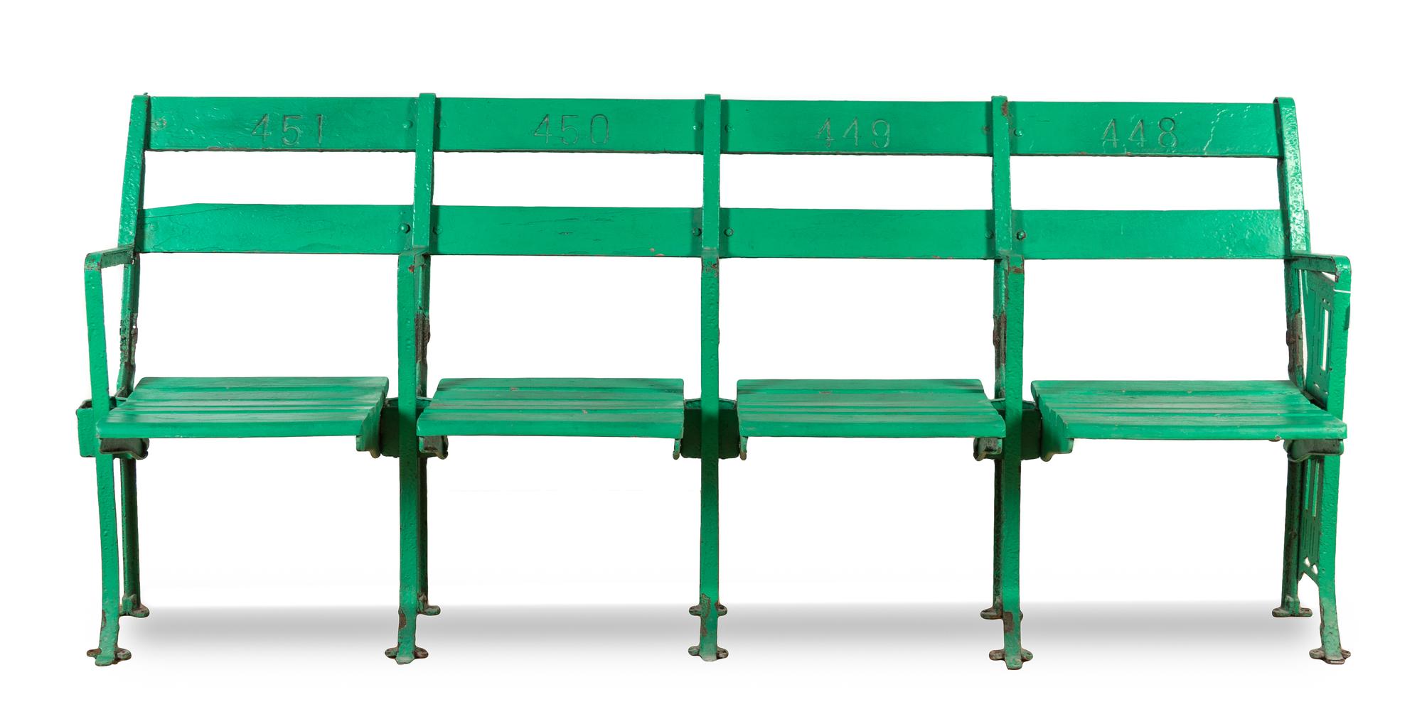 A Group of Four Comiskey Park Stadium Seats Height 32 x width 75 inches.