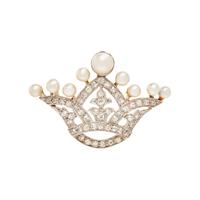 EDWARDIAN, DIAMOND AND CULTURED PEARL CROWN PIN