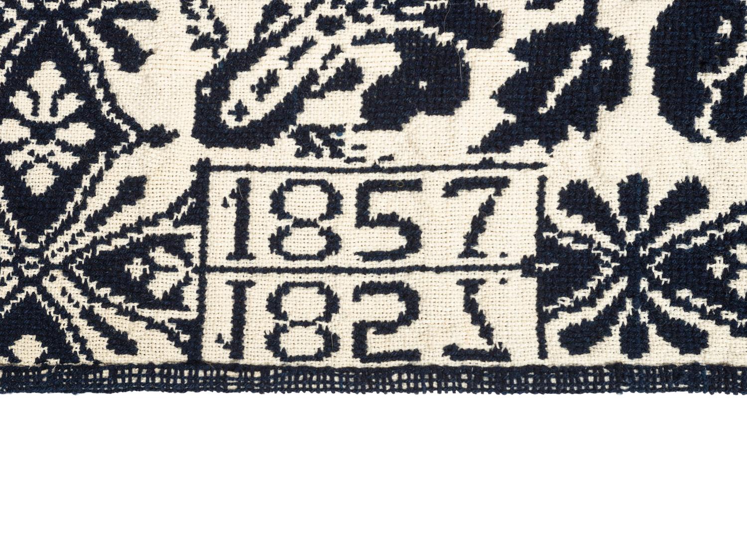 A Blue and White Jacquard Woven Coverlet