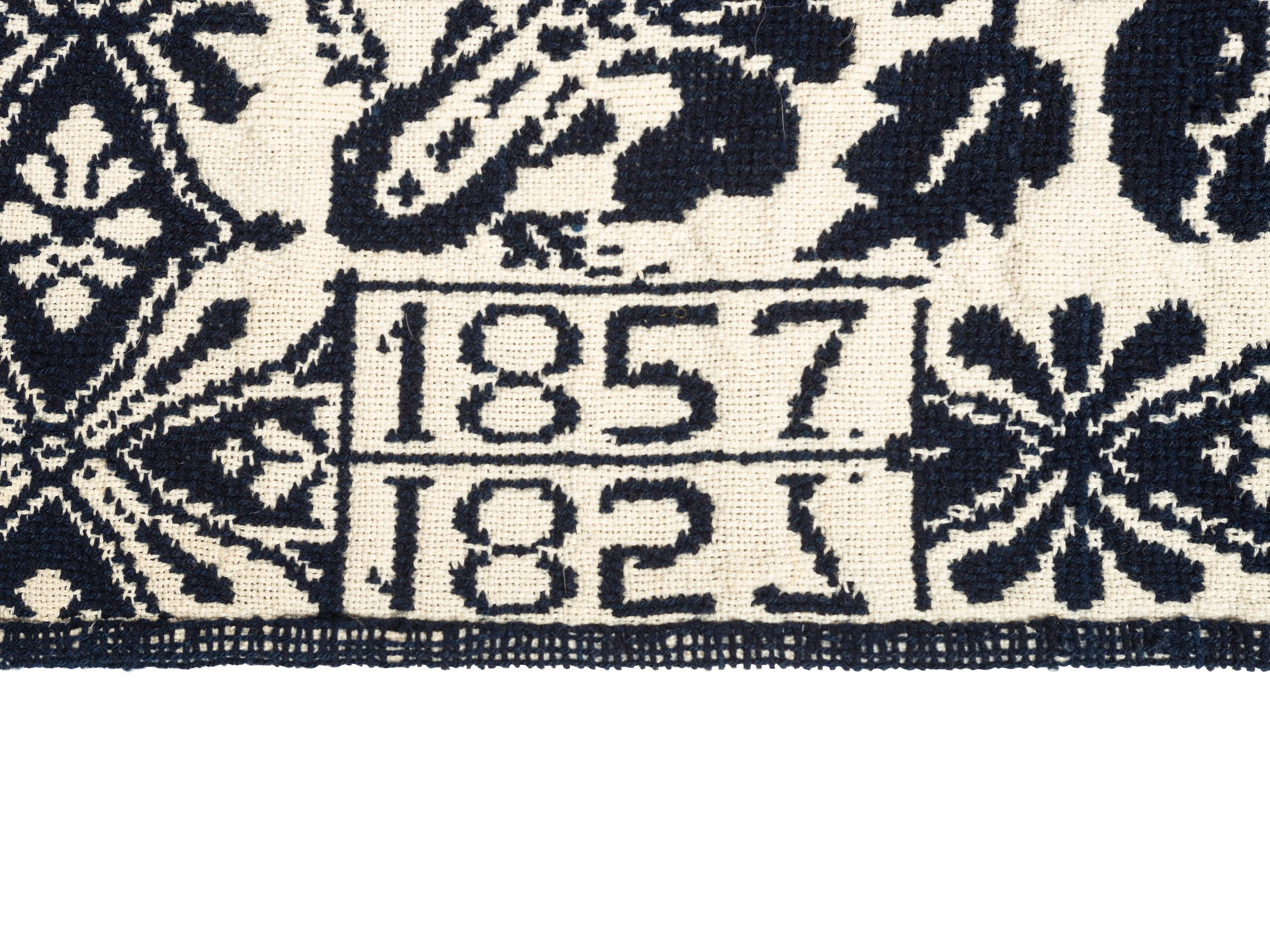 A Blue and White Jacquard Woven Coverlet