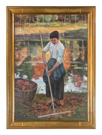 Woman Raking Leaves