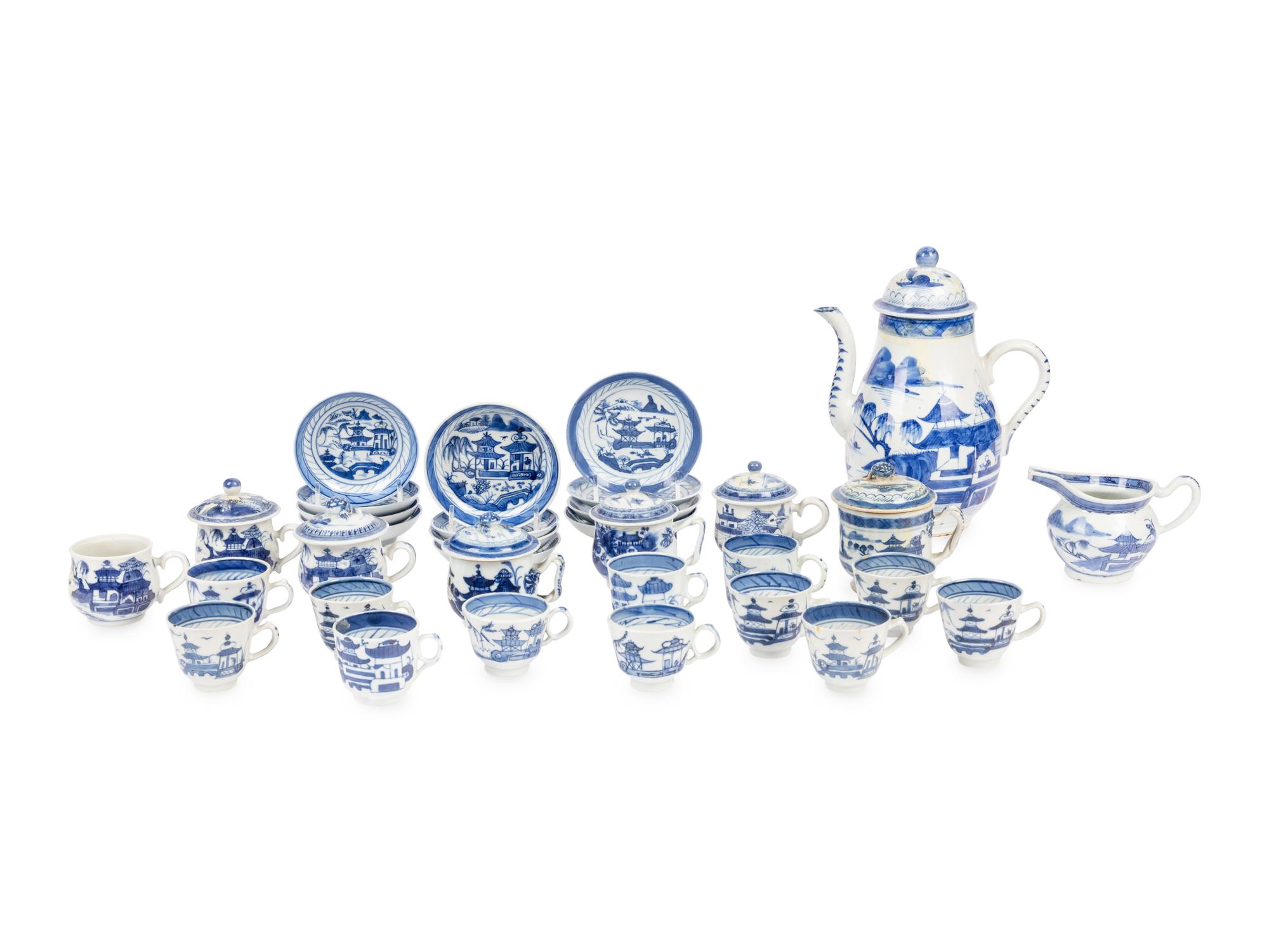 A Canton Blue and White Porcelain Coffee Service