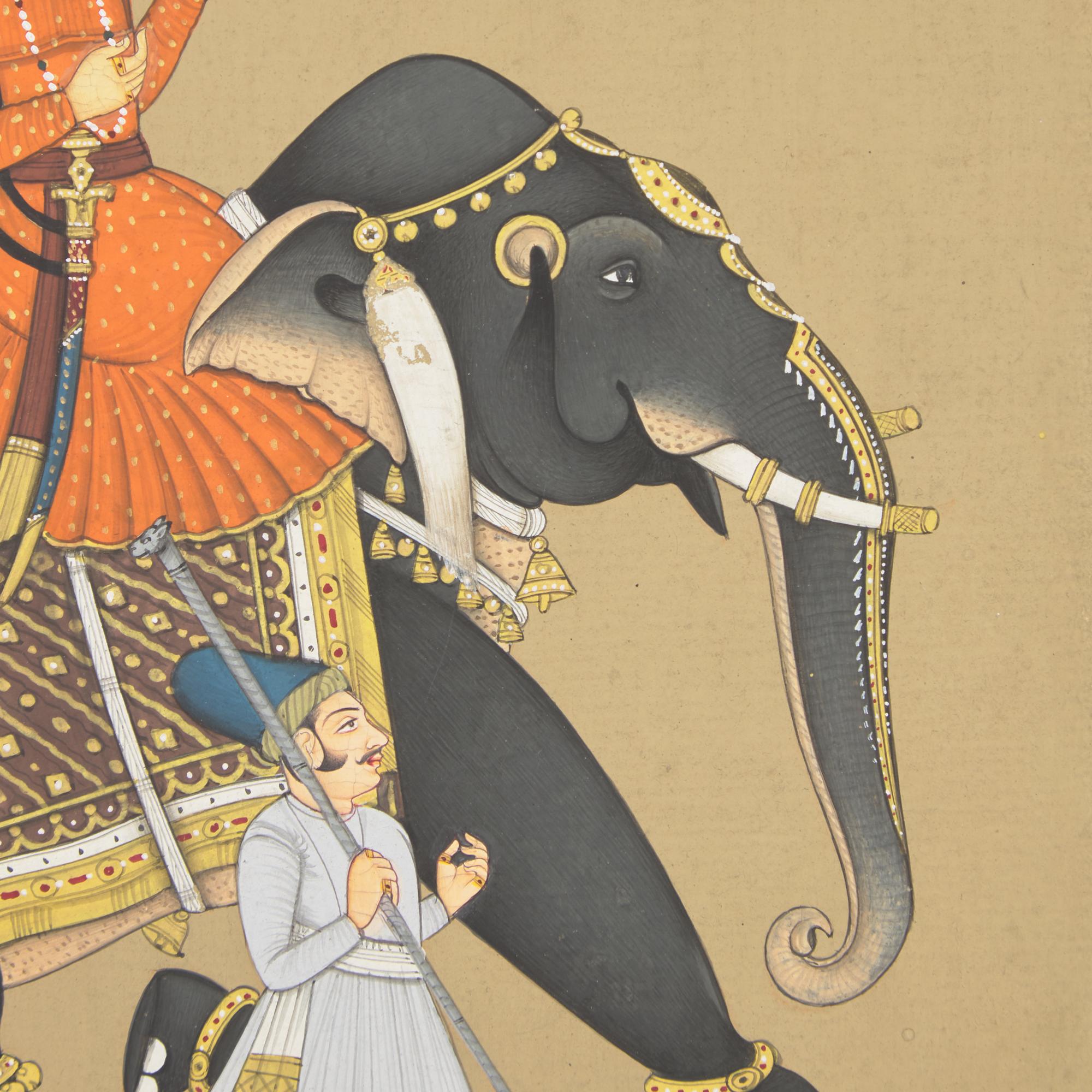 A Painting of a Prince Dressed in Orange Riding an Elephant, Jodhpur School, 20th Century