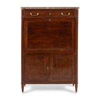 A Louis XVI Gilt Metal Mounted Mahogany Marble-Top Secrétaire à Abattant