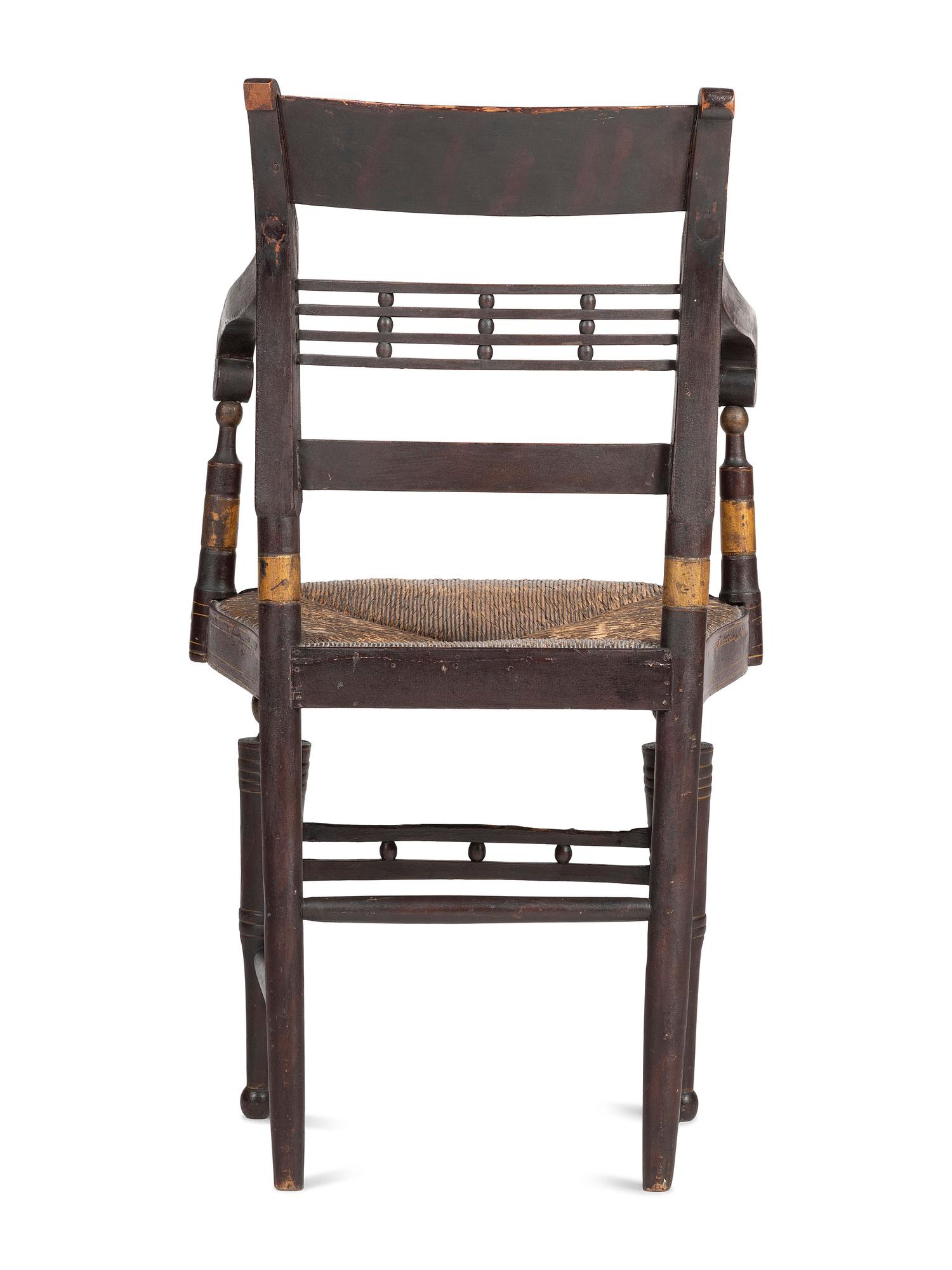 A Classical Paint-Decorated Fancy Child's Hitchcock Rush-Seat Armchair